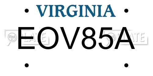 EOV85A Virginia License Plate