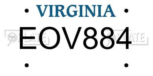 EOV884 Virginia License Plate