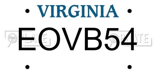 EOVB54 Virginia License Plate