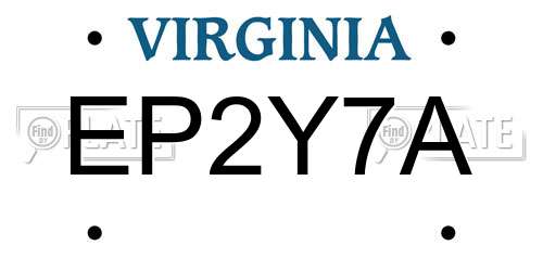 EP2Y7A Virginia License Plate