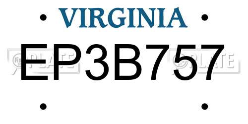 EP3B757 Virginia License Plate