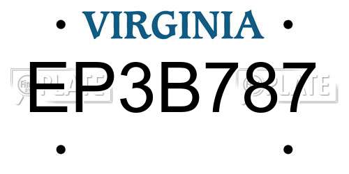 EP3B787 Virginia License Plate