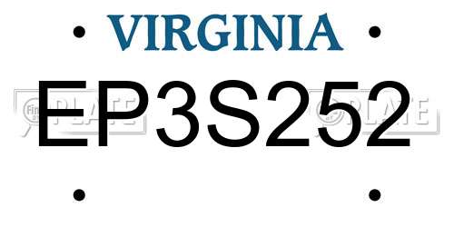 EP3S252 Virginia License Plate