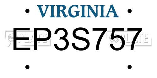 EP3S757 Virginia License Plate