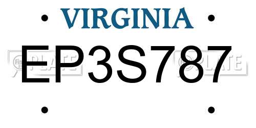 EP3S787 Virginia License Plate