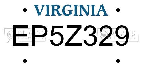 EP5Z329 Virginia License Plate