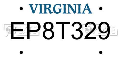 EP8T329 Virginia License Plate
