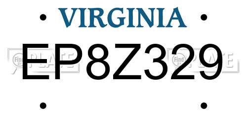 EP8Z329 Virginia License Plate
