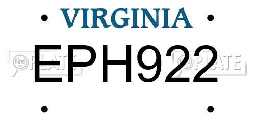 EPH922 Virginia License Plate