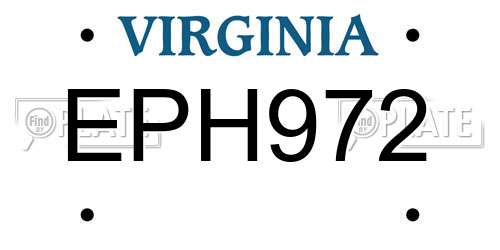 EPH972 Virginia License Plate