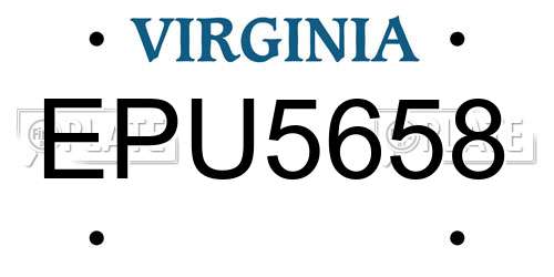 EPU5658 Virginia License Plate