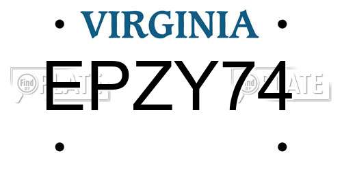 EPZY74 Virginia License Plate