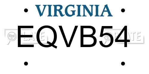 EQVB54 Virginia License Plate