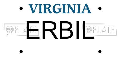 ERBIL Virginia License Plate