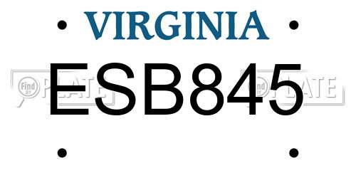 ESB845 Virginia License Plate