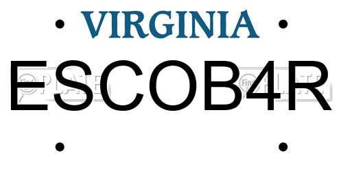 ESCOB4R Virginia License Plate