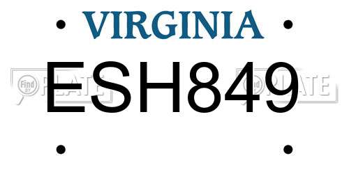 ESH849 Virginia License Plate