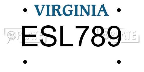 ESL789 Virginia License Plate