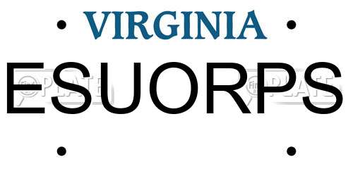 ESUORPS Virginia License Plate