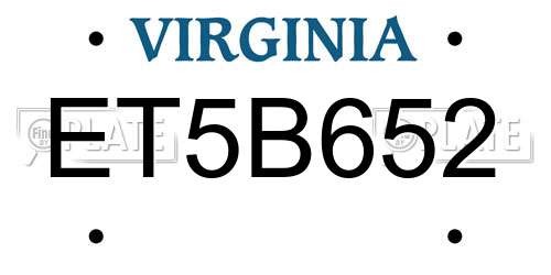 ET5B652 Virginia License Plate