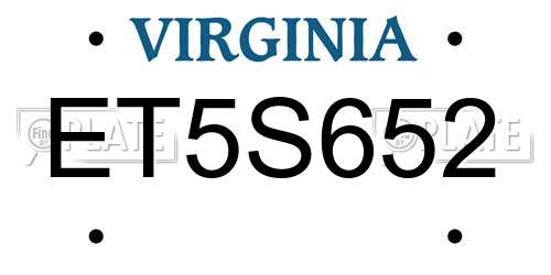 ET5S652 Virginia License Plate