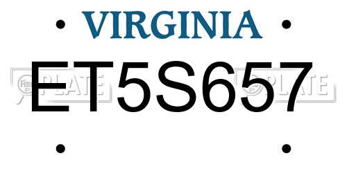 ET5S657 Virginia License Plate