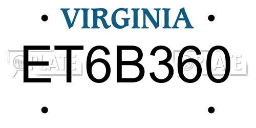 ET6B360 Virginia License Plate