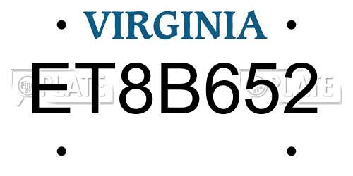 ET8B652 Virginia License Plate