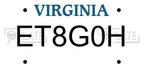 ET8G0H Virginia License Plate