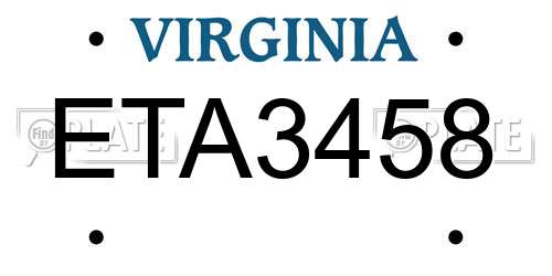 ETA3458 Virginia License Plate
