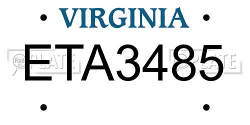 ETA3485 Virginia License Plate