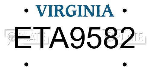 ETA9582 Virginia License Plate