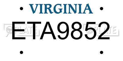 ETA9852 Virginia License Plate