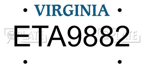 ETA9882 Virginia License Plate