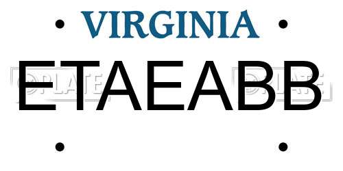 ETAEABB Virginia License Plate