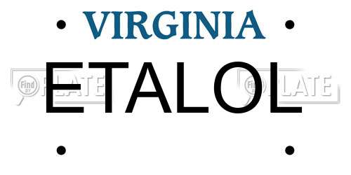 ETALOL Virginia License Plate