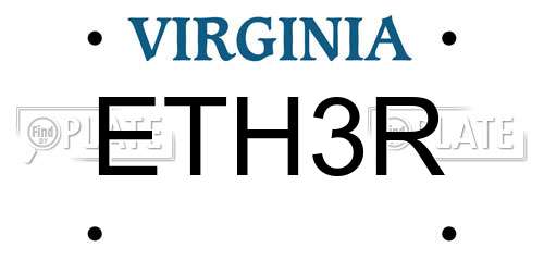 ETH3R Virginia License Plate
