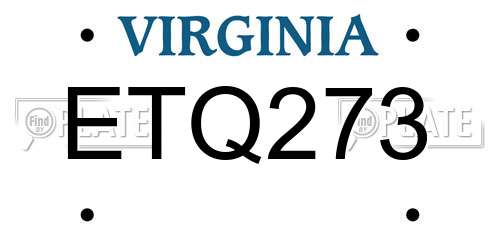 ETQ273 Virginia License Plate