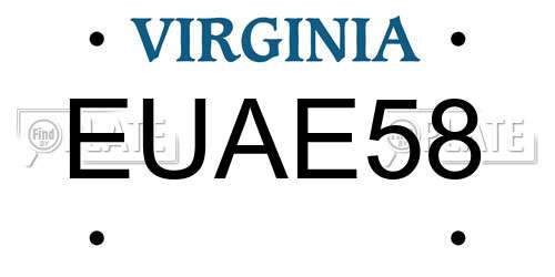 EUAE58 Virginia License Plate