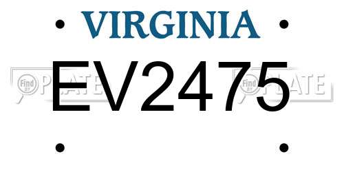EV2475 Virginia License Plate