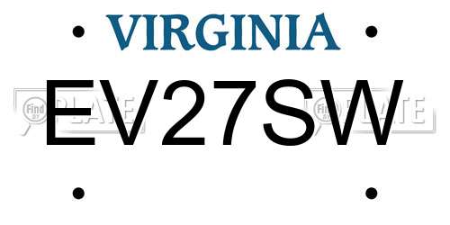 EV27SW Virginia License Plate