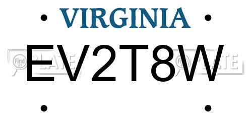 EV2T8W Virginia License Plate