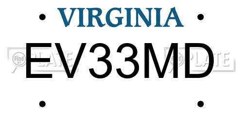 EV33MD Virginia License Plate