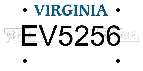 EV5256 Virginia License Plate