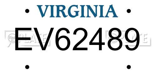 EV62489 Virginia License Plate