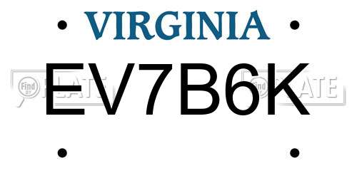 EV7B6K Virginia License Plate