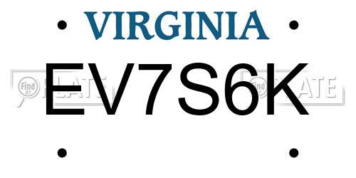 EV7S6K Virginia License Plate