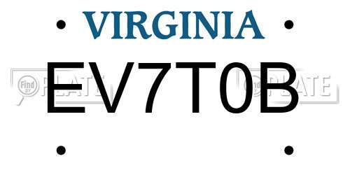 EV7T0B Virginia License Plate