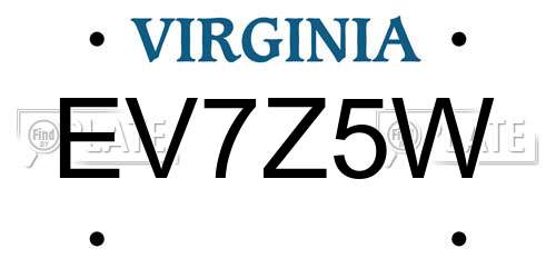 EV7Z5W Virginia License Plate