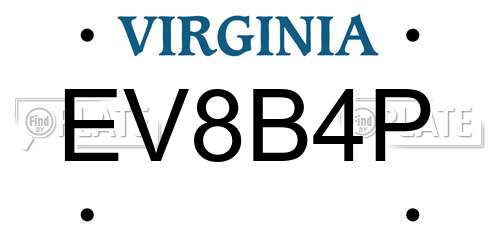 EV8B4P Virginia License Plate